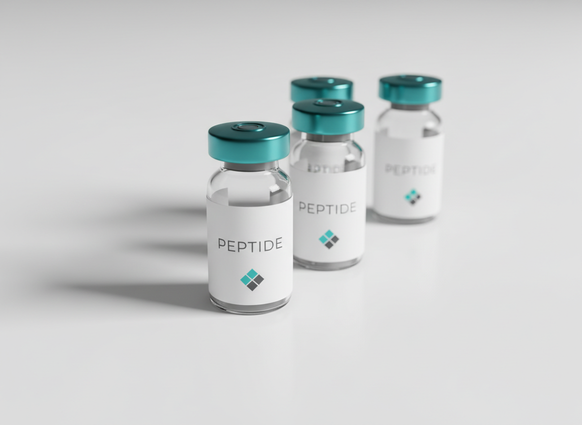 Premium peptide vials arranged on a clean lab surface